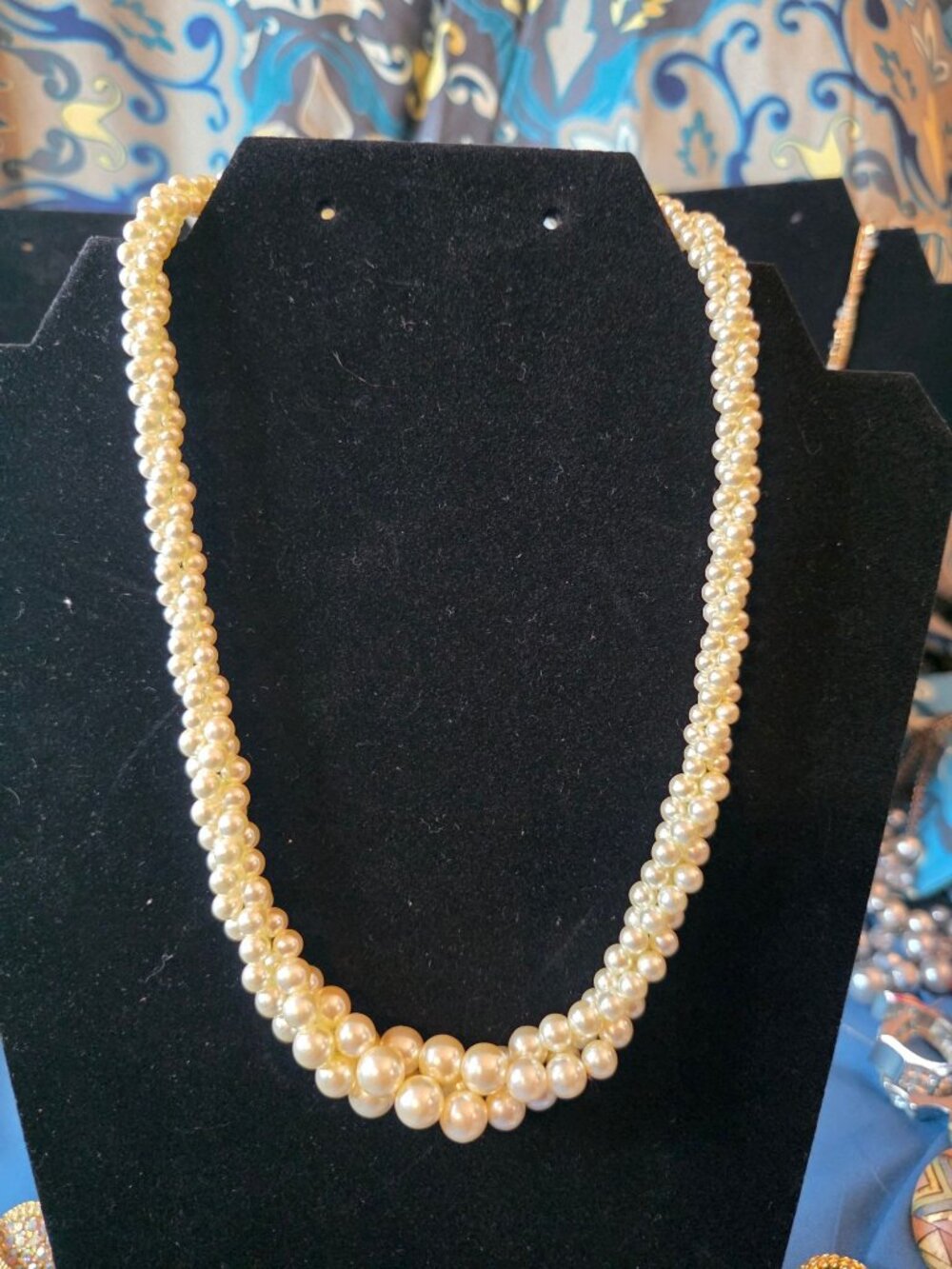 Vintage Napier Stamped Faux Pearl Twisted Necklace With Gold-Tone Clasp 16 Inche